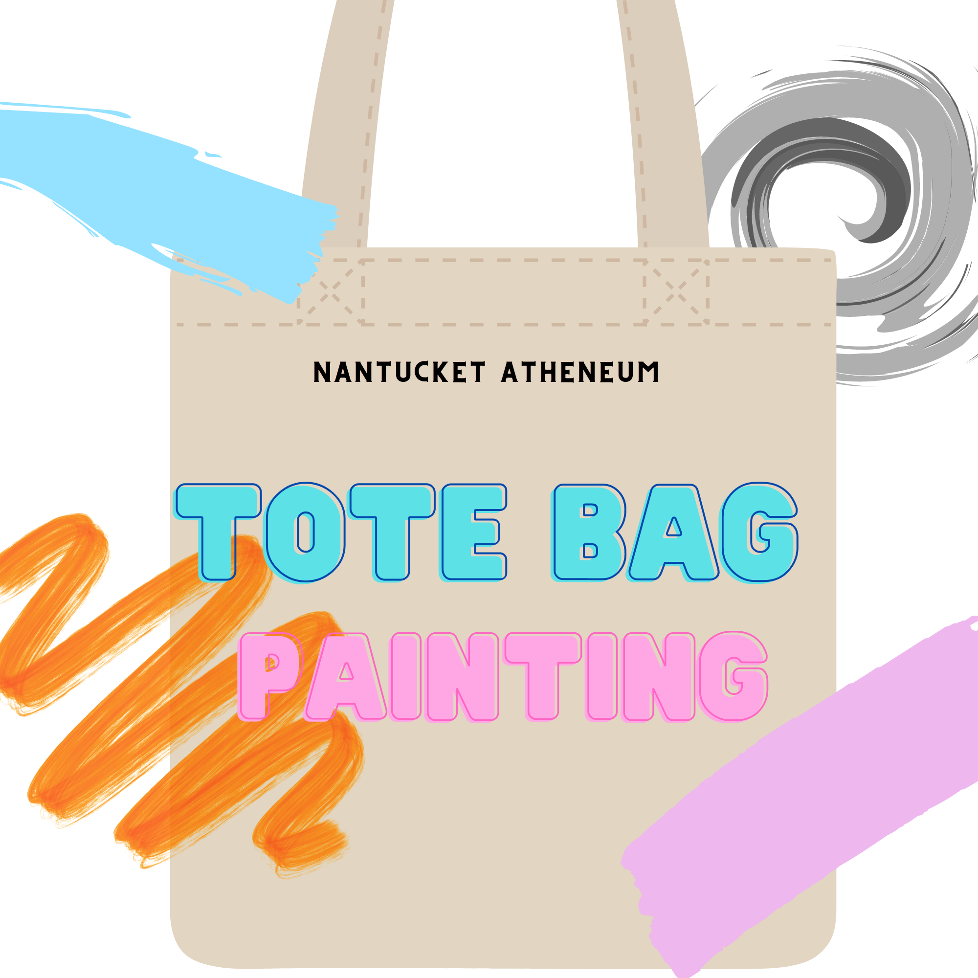 Tote bag with paint splatters, announcing tote bag painting event for teens at atheneum