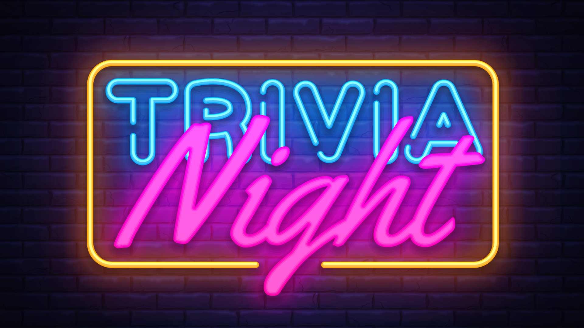 Blue and pink neon sign, reading: trivia night