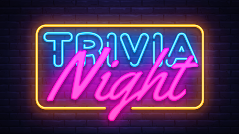 Blue and pink neon sign, reading: trivia night