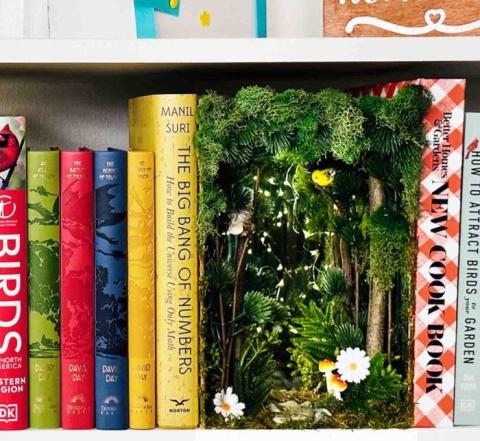 Image of fairy forest book nook on white shelf