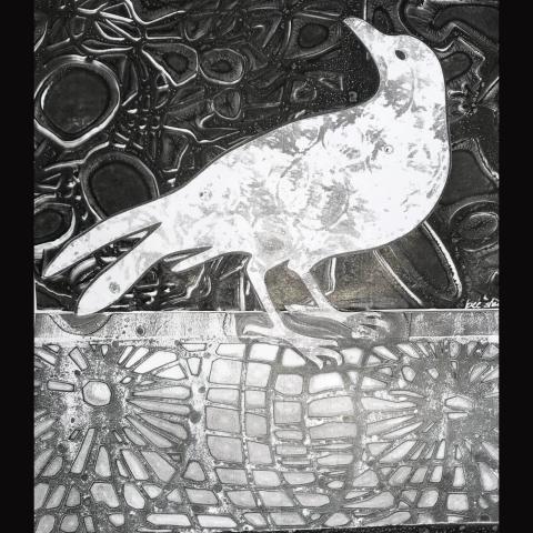 Black Gelli Plate Stencil of bird