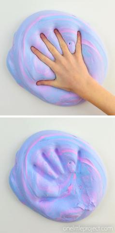 Handprint in fluffy purple slime