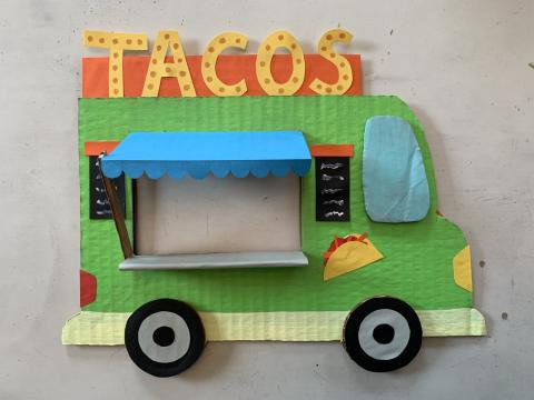 a taco truck made from cardboard