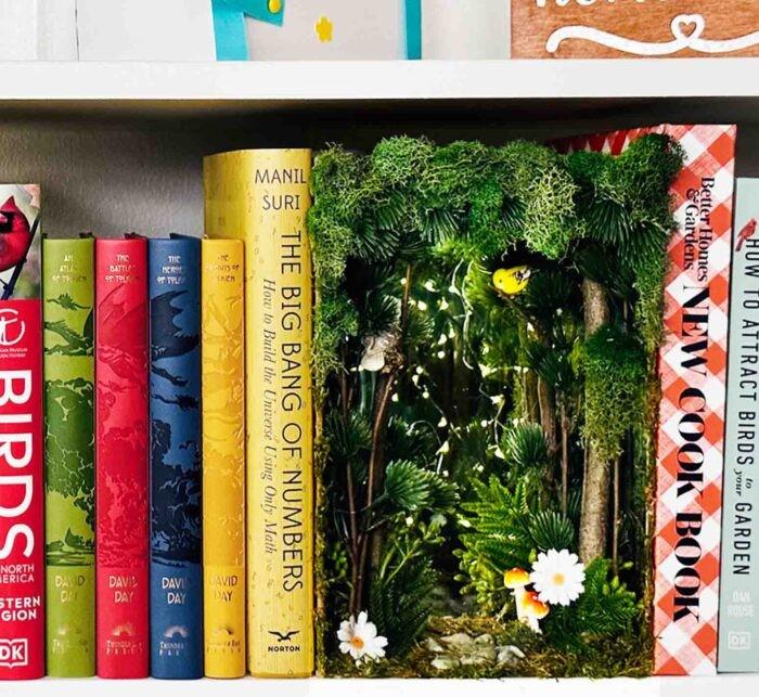 Image of fairy forest book nook on white shelf