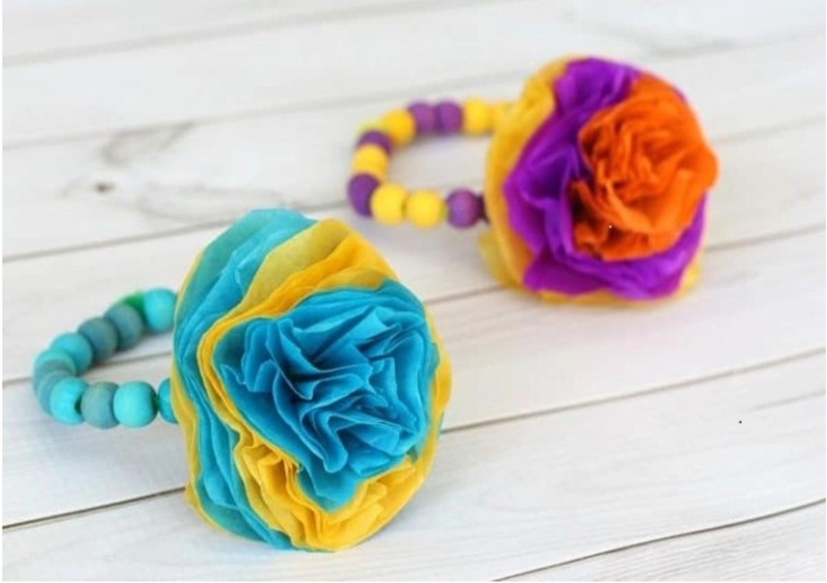 Tissue paper flower bracelet.