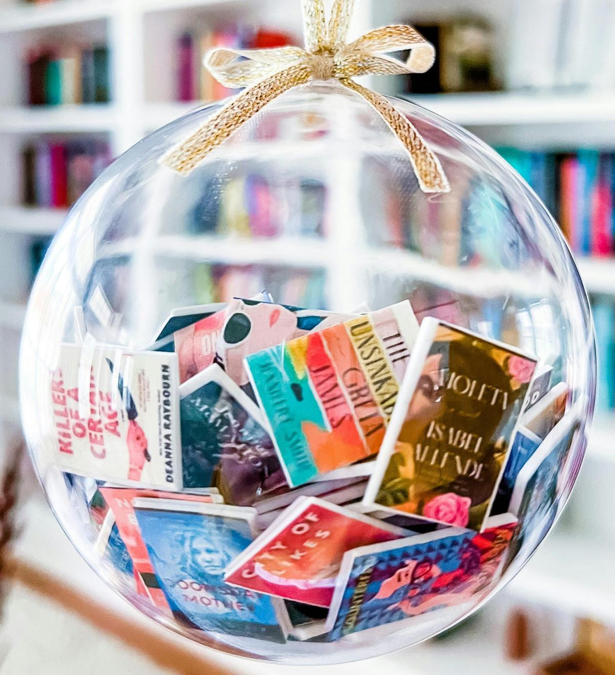 Ball ornament filled with mini books